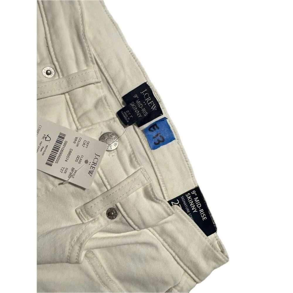 NWT J. Crew Womens Size 27T Mid-Rise 9” Skinny Leg Jeans White NEW